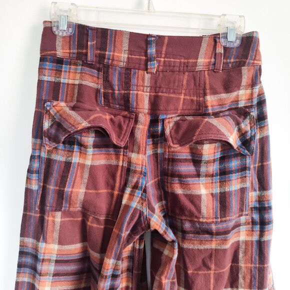 Free People Wide Leg Pants Size 0 Out Of Touch Extreme Plaid Pockets Burgundy - Picture 8 of 12